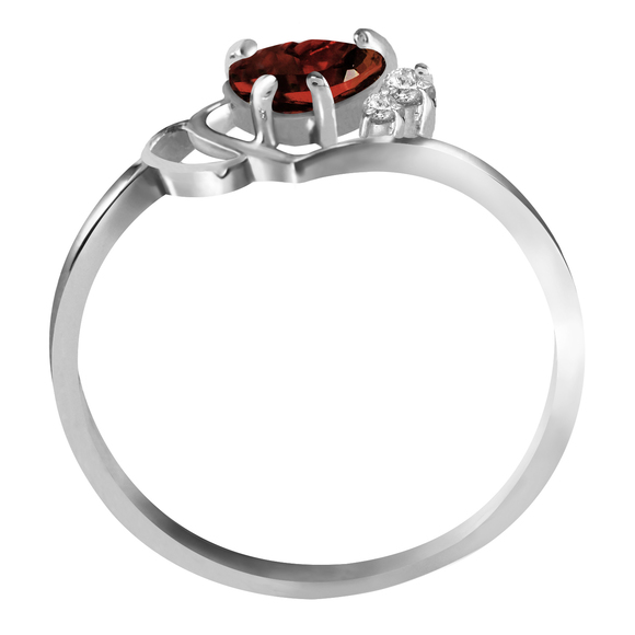 14K. SOLID GOLD RING WITH NATURAL DIAMONDS & GARNET (White Gold) - Picture 2 of 2